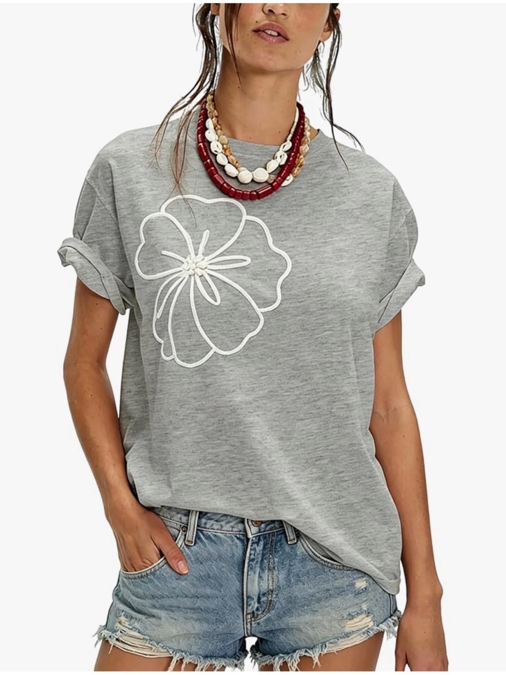 NWT Gray Floral Graphic Tee-S